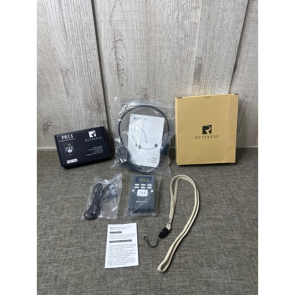 Retekess PR13 Portable FM Receiver & TR503 Wireless Transmitter Headset Mic Set